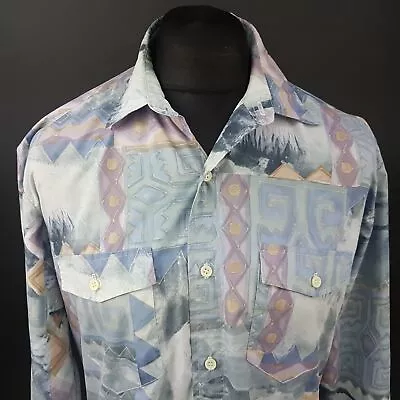 Vintage Crazy Shirt MEDIUM Hippy Pastel Funky 90s Y2k Retro Abstract Nylon • £15.99