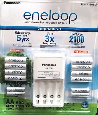 Eneloop Rechargeable Batteries NiMH 8 AA 4 AAA + Battery Charger Recharge New • $71.99
