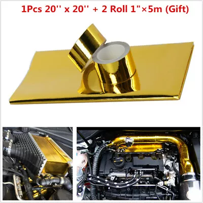 20''x20'' Reflective Gold Heat Shield Tape Thermal Racing Engine W/ 2 Cool-Tape • $22.27