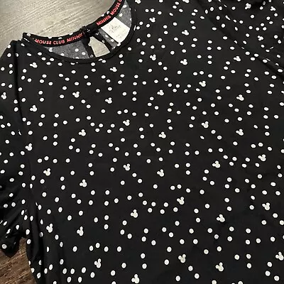 DISNEY Minnie Mouse Club Black White Polka Dot Minnie Face Print Dress L • $19.99