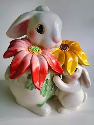 Fitz And Floyd Bunny Blooms Cookie Jar Spring Easter Decoration  • $45