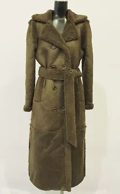 QED London Women's Suedette Belted Longline Coat JQ2 Chocolate Brown UK:8 US:4  • $109.85