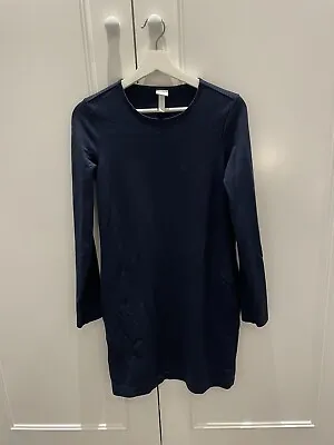 H&M Jersey Navy Long Sleeved Shift Dress XS Used Excellent Condition • £2