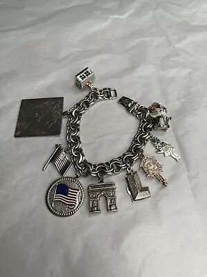 Vtg Sterling Silver Heavy 10 Charm Bracelet 7.5”L 64 Grams • $95