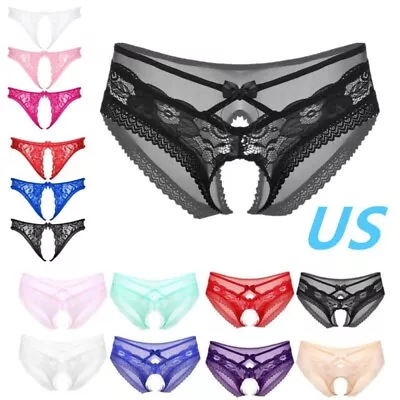 US Sissy Men's Sheer Floral Lace Panties Open Crotch Briefs Lingerie Underwear • $6.47