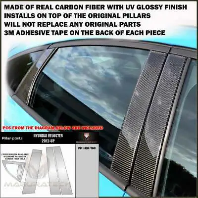 Fits Hyundai Veloster 2012-17 Real Black Carbon Fiber Window Pillar Posts 5 Pcs • $97