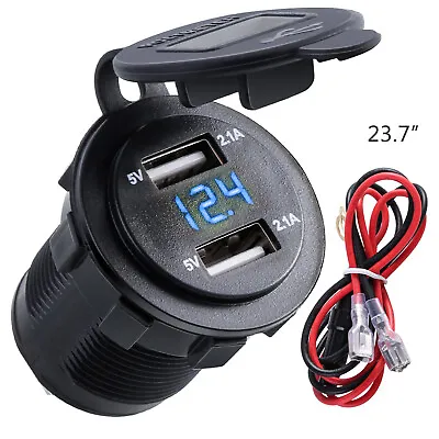 12V-24V Dual USB 2 Port Car Boat Charger Socket Voltage Digital Panel Volt Meter • £7.45