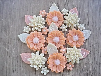 £7.10 • Buy 8 -PEACH + CREAM BOUQUET Edible Sugar Paste Flowers Cup Cake Decorations Toppers