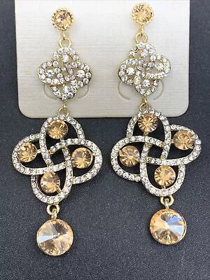 Vintage Austrian Crystal Rhinestone Glass Clear  Wedding Dangle Earrings 3” Long • $18.50