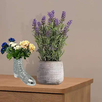 Silver Crushed Diamond Shoes Flower Vase Free Standing Ornament For Home Decor • £15.74
