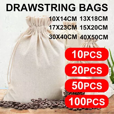 Vivva 10-100pcs 8 Sizes Drawstring Storage Bags Calico Bags Linen Tote Gift Bag • $152.84