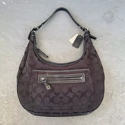 Coach Vintage Y2K J2K-6045 Jacquard Canvas Logo Hobo Bag - Black Leather OS • £35.66