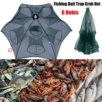 6 Holes Crab Trap Net Crab Prawn Shrimp Crayfish Lobster Bait Fishing Pot Basket • $10.99