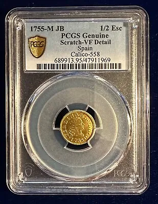 Spain Ferdinand Vi  1755-mjb 1/2 Escudo Gold Coin Pcgs Certified  Vf Details  • $395