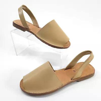 J. Jill Purejill Sz 10 Nude Beige Leather Open Toe Slingback Flat Sandal Leather • $45