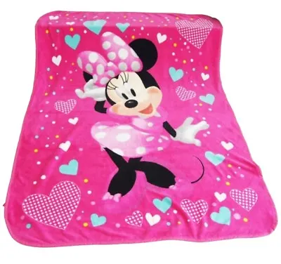 Disney Minnie Mouse Fleece Throw Blanket Pink Hearts Soft Baby Girl • £33.76