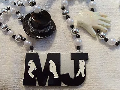  MJ -  WHITE GLOVE -  GLITTERED HAT   MG BEAD MICHAEL JACKSON KING Of POP (B521) • $8.95