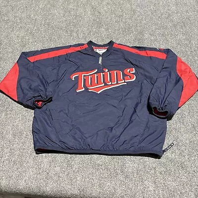 Minnesota Twins Jacket Men's XL Blue Red Majestic Pullover Nylon Windbreaker • $28.88