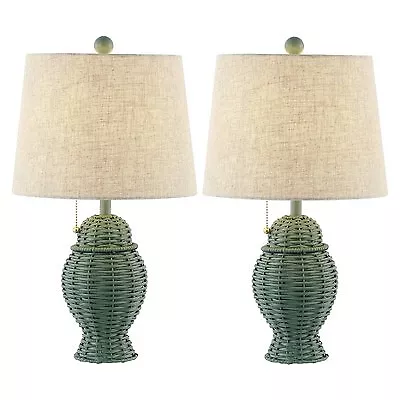 Set Of 2 20.5  Margie Wicker Bohemian Rustic Iron Table Lamps (Includes LED • $37.99