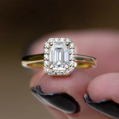 £164.31 • Buy 2.29 TCW Emerald Cut White Moissanite Engagement Ring In 14k Yellow Gold Plated