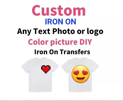 Custom Iron On Labels  For T-shirts Image Photo Logo Printing HEAT TRANSFER  • £2.99