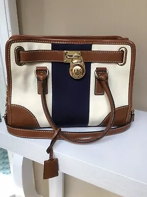 Michael Kors Medium East-West Hamilton Satchel/Shoulder Bag In Cream/Navy ECU • $44.95