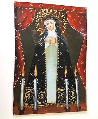 Vintage Cuzco School Oil Painting W Gold Gilt Icon #3 Of 3 NO Reserve • $9.99