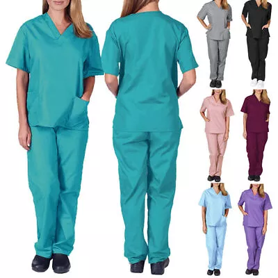 £11.89 • Buy Women Men Medical Doctor Nursing Scrubs Costume Uniform Workwear Top + Long Pant