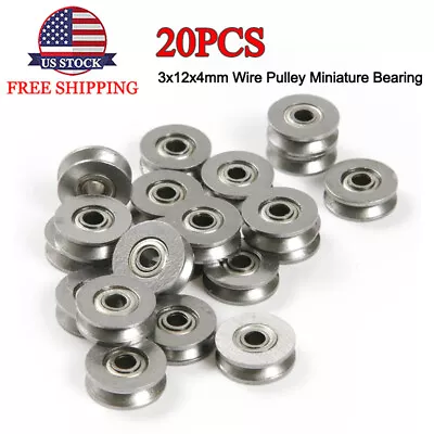 $12.49 • Buy 20x Wire Pulley 3x12 X4mm V Groove Ball High Carbon Steel Deep Miniature Bearing