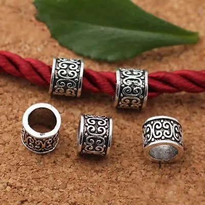 Embossed Tube Bead 10pcs Big Hole Spacer Beads Metal Bracelet Jewelry Findings • $10.52