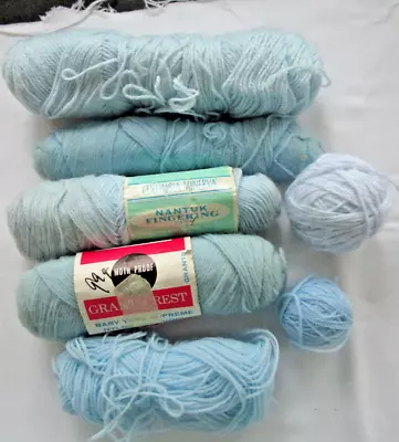 Vintage Lot 7 Balls Shades Of Blues Baby Weight Yarn 5-1/2 Ounce Lot 1960's • $9.99