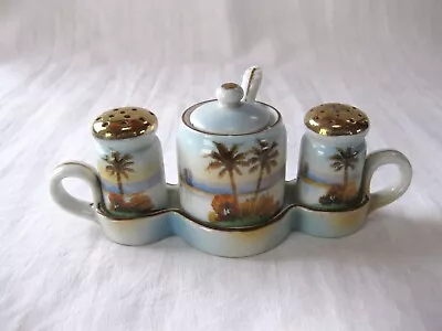 Vintage Japan Porcelain 5 Piece Condiment Jar Set With Tray Salt Pepper & Spoon • $6.99