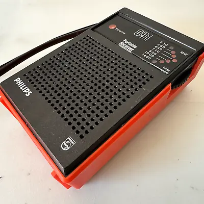 Vintage Philips 091 90AL091 MW Pocket Radio Orange Portable Receiver 70s Working • $93.86