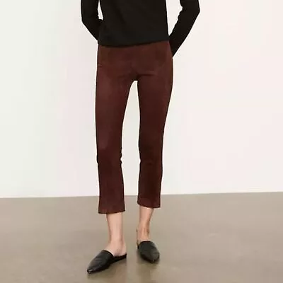 Vince Stretch Suede Split Hem Crop Pant In Dark Brown Size XS NWT $995 • $249