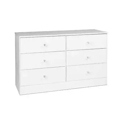  6 Drawer Wooden Dresser With Crystal Knobs 16  X 47.25  X 28.25  White • $153.89