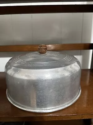 Vintage Metal Cake Lid Dome Cover Wooden Knob Aged Aluminum MCM 10  • $12