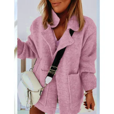 $37.81 • Buy Women Knitted Cardigan Chunky Open Front Sweater Jumper Lapel Long Coat Overcoat