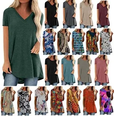 $9.99 • Buy Women Short Sleeve T-Shirt Blouse Summer Loose Tunic Tee Long Tops Plus Size