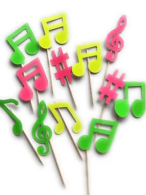 £3.99 • Buy 12 Music Note Cake Toppers Birthday Decoration Cupcake Topper Tik Tok Notes Neon