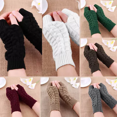 $6.74 • Buy Womens Winter Cable Knit Fingerless Gloves With Thumbhole Arm Warmers Mittens