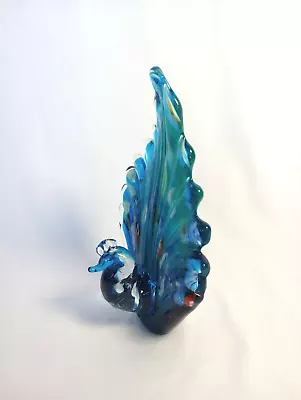 RARE 9” GCA Art Glass Murano Style Peacock Sculpture Blue 2LBS • $59