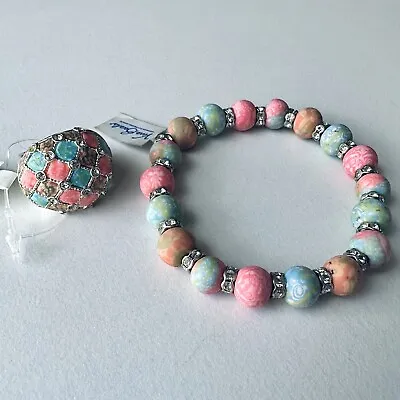 VivaBeads Chunky Handmade Beads Stretch Bracelet & Ring Set NWT • $23.90