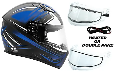 Adult Snowmobile Helmet Blue Full Face Double Pane Shield Or Heated DOT 3x 4x • $125