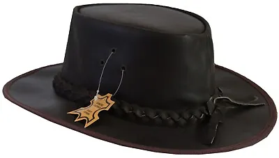 £16.95 • Buy Brown Natural Leather Light Trim Aussie Western Style Bush Hat Cowboy Cowgirl 