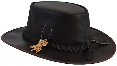 £16.95 • Buy Brown Natural Leather Light Trim Aussie Western Style Bush Hat Cowboy Cowgirl 
