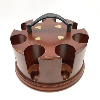 Vintage BOMBAY Mahogany Wood Rotating Poker Chip Set Holder Carousel 8'' X 4'' • $27.50