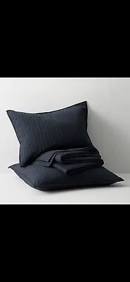 Restoration Hardware Full/Queen Quilt CHANNEL STITCHED SUEDED CANVAS 2 Euro Navy • $219.99