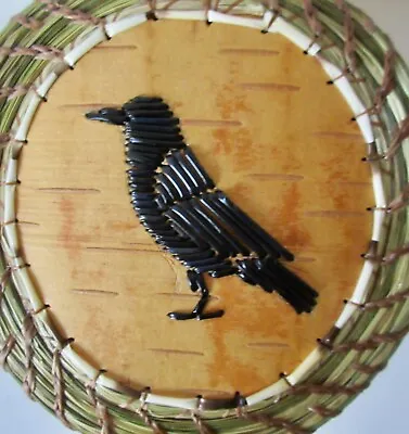 Black Crow -med/large Coiled Sweetgrass Basket W/quillwork- Paul St. John-Mohawk • $158.75