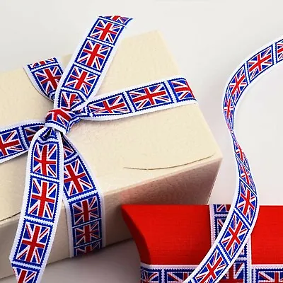 UNION JACK RIBBON British Decorative Bow Cake Tape Trim UK Flag Cut Per Metre • £2.48