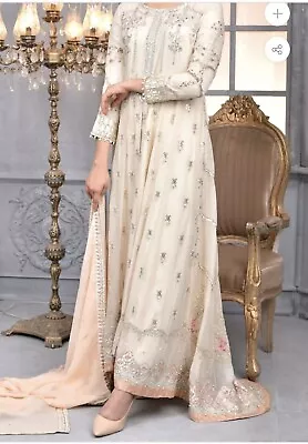 Rafia Khas Pakistani Designer Peach Long Dress Wedding Party Kameez • £50